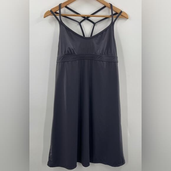 Athleta Coastline Swim Tank Racerback Strappy Dress in Deep Gray Size Medium - Picture 2 of 11